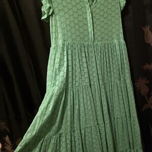 KARLIE Women’s Eyelet Tiered Green Dress